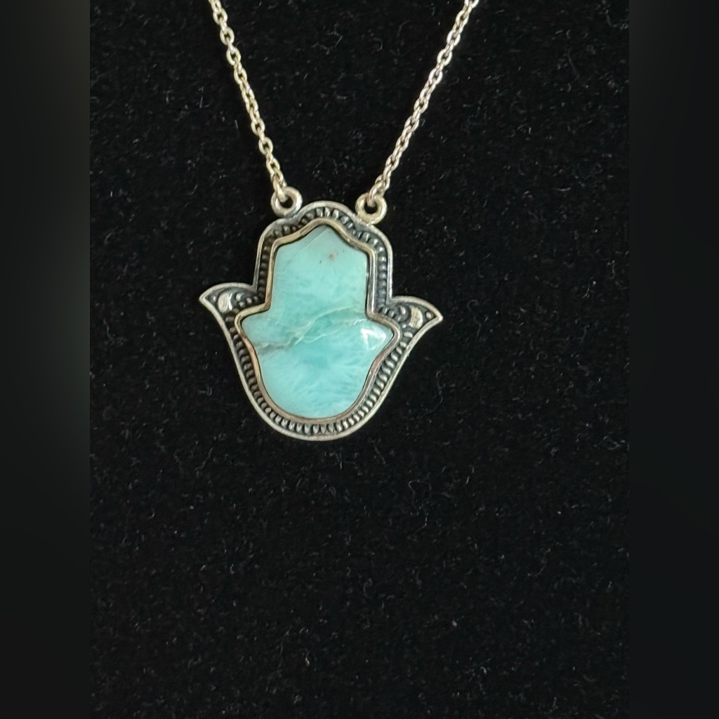 Hamsa Larimar Necklace